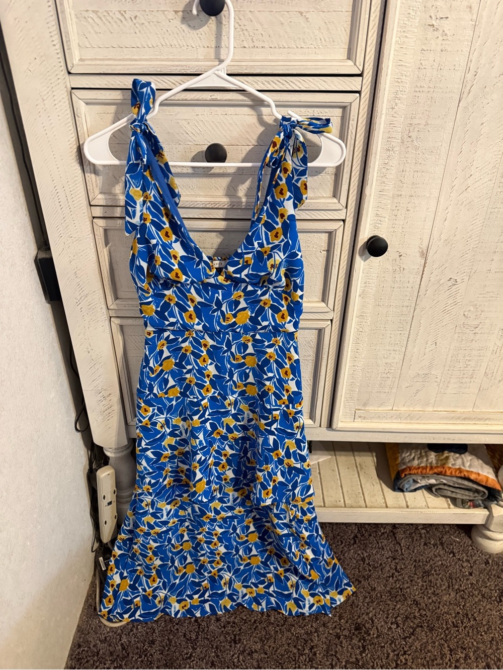 Lush Blue Floral Tie-Shoulder Maxi Dress